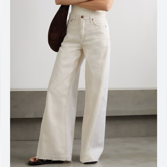 NEW NWT RAG & BONE White Sofie Two Tone Ecru Wide Legs Flare Jeans - Picture 2 of 5
